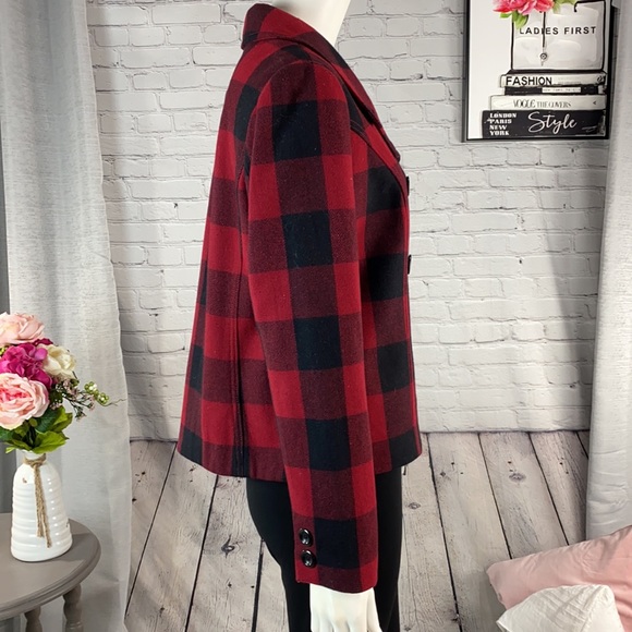 Gap 70% Recycled Wool Red/Black Plaid Coat Size: Medium - Picture 5 of 17